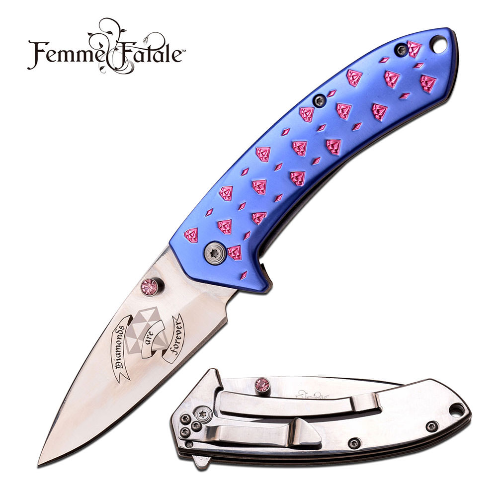 Assisted Opening BLUE DIAMOND Ladies Purse Pocket Knife - Tophatter's Army Products & Self Defense Collectible Weapons - Tophatter Daily Deals